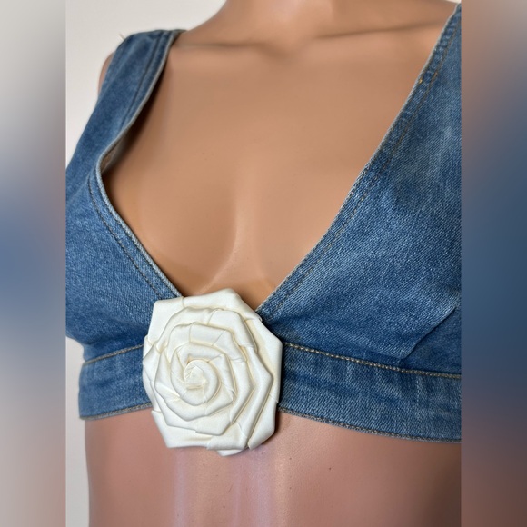 New Lovers and Friends Hana Top in Medium Blue Wash crop denim bra tank - Picture 7 of 9